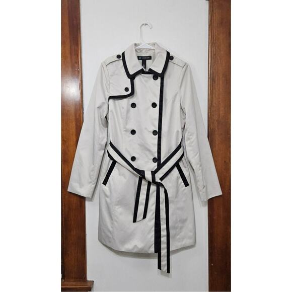 I.N.C. Double Breasted Belted Trench Coat Size Medium Contrast Trim - Picture 9 of 11